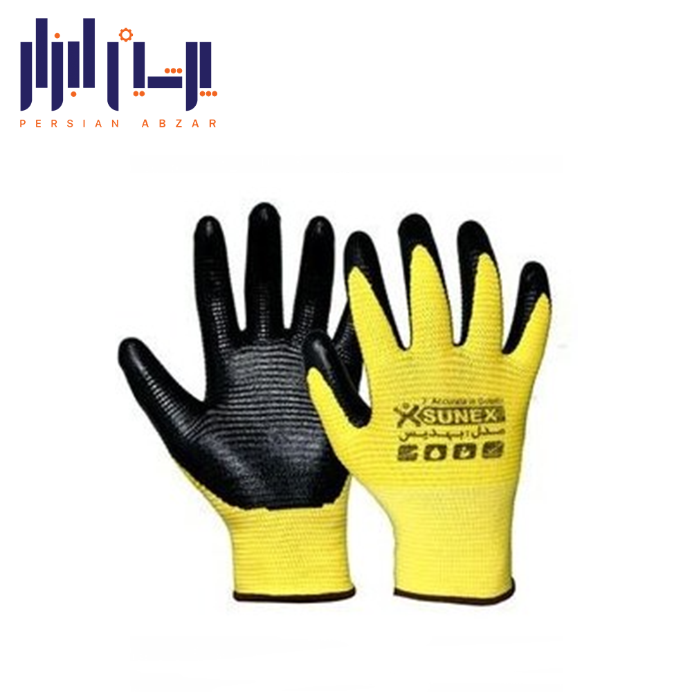 دستکش بهدیس سانکس مدل N1605 کف نیتریل سه خط شیاری سایز 8 9 10
