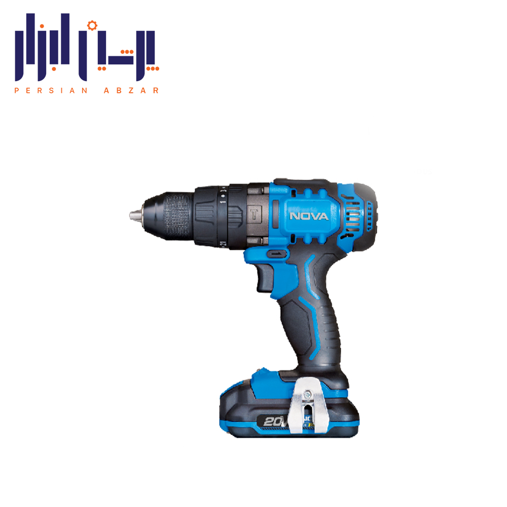 دریل پیچ گوشتی شارژی 20 ولت براشلس دو سرعته چکشی 60 تا 80 نیوتون متر نوا مدل 7725