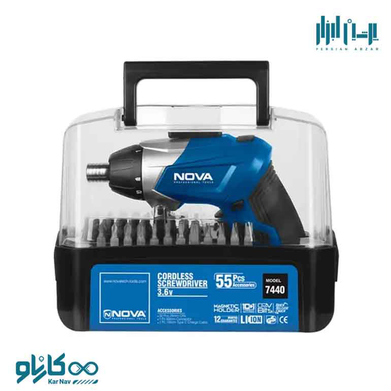 کیت پیچ گوشتی شارژی تاشو 3.6 ولت 55 پارچه نوا کد 7440